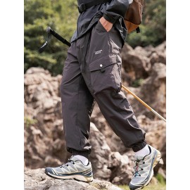 Men's Casual Nylon Cargo Pants with Multiple Pockets - Loose Fit, Solid Color for Spring/Fall