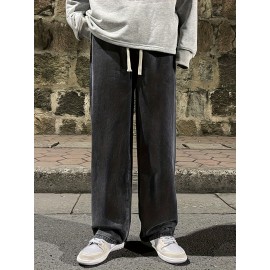 Men's Fashion Solid Loose Fit Straight Leg Jeans, Casual Street Style Denim Pants For Casual Daily Wear
