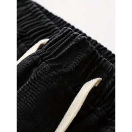 Men's Street Style Wide Leg Denim Jeans, Casual Drawstring Pants, Hip-Hop Loose Fit Jeans