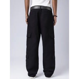 Men's Trendy Hip-Hop Style Loose Fit Cargo Jeans with Multiple Pockets - 100% Cotton, Machine Washable