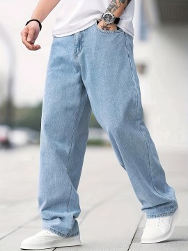Men's Loose Fit Wide Leg Jeans, Men's Stylish Comfy Denim Pants, Street Style Fashion