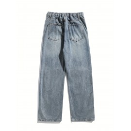 Men'S Casual Denim Jeans with Ripped Details, Mid Waist Regular Fit Non-Stretch Solid Color Jeans with Pockets, Zipper Fly All-Season Cotton Blend Denim for Outdoor Weekend Activities