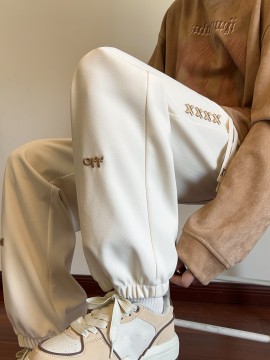 Men's Casual Joggers with Embroidered Design - Comfy Drawstring Sweatpants for Spring & Fall, Versatile Loose Fit