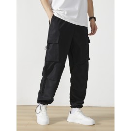 Men's Casual Flap Pocket Straight Leg Cargo Pants, Street Style Casual Pants For Outdoor Activities