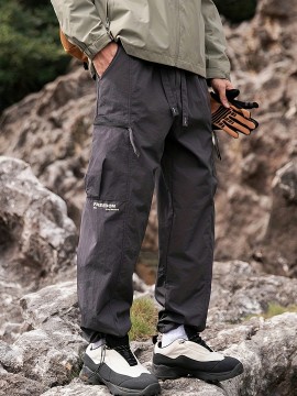 Relaxed Fit, Men's Vintage-Inspired Cargo Pants - Nylon, Casual Fit with Drawstring Waist for Spring/Fall