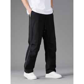 Men'S Casual Joggers, Polyester 100%, Basics Style, Solid Color, Regular Fit Straight Leg, with Drawstring Waist, for Spring/Fall - Non-Stretch Woven Fabric