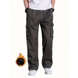 Men's Fleece Lined Casual Pants, Elastic Waist Pants Workwear Leisure Fashion Pants Cargo Pants