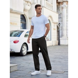 1pc Men'S Casual Cotton Drawstring Pants - Solid Color, Non-Stretch Fabric, Regular Fit, All-Season Straight Leg Cargo Trousers