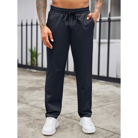 1pc Men'S Casual Cotton Drawstring Pants - Solid Color, Non-Stretch Fabric, Regular Fit, All-Season Straight Leg Cargo Trousers
