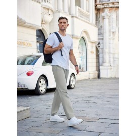 1pc Men'S Casual Cotton Drawstring Pants - Solid Color, Non-Stretch Fabric, Regular Fit, All-Season Straight Leg Cargo Trousers