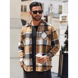 Mens Flannel Shirt Long Sleeve Plaid Jacket Casual Button Down Shirts Shacket