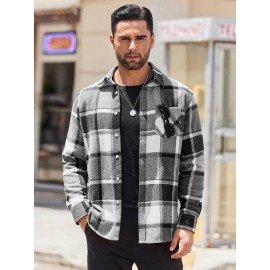 Mens Flannel Shirt Long Sleeve Plaid Jacket Casual Button Down Shirts Shacket