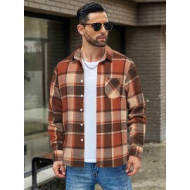 Mens Flannel Shirt Long Sleeve Plaid Jacket Casual Button Down Shirts Shacket