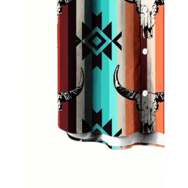 Men's Western Style Bull Skull 3D Print Casual Shirt, Button Front Short Sleeve Top, Men's Clothes For Daily Wear/Party