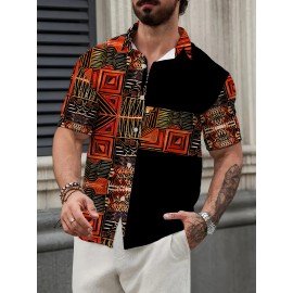 Men's Novelty 3D Geometric Print Button-Up Shirt - Casual, Breathable Polyester, Machine Washable