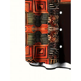 Men's Novelty 3D Geometric Print Button-Up Shirt - Casual, Breathable Polyester, Machine Washable