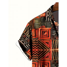 Men's Novelty 3D Geometric Print Button-Up Shirt - Casual, Breathable Polyester, Machine Washable
