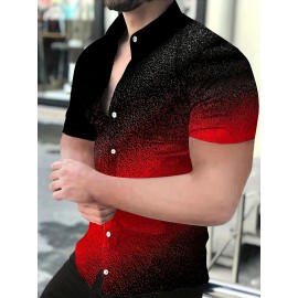 Men's Casual Short Sleeve Shirt with 3D Geometric Print - Polyester, Machine Washable, Non-Stretch Fabric