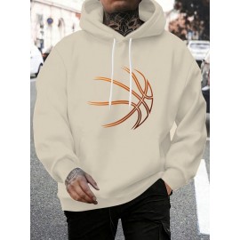 Creative Basketball Print Hoodie, Cool Hoodies For Men, Casual Hooded Sweatshirt With Kangaroo Pocket For Winter And Fall