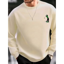 Men's Casual Golf Print Crewneck Sweatshirt - Relaxed Fit, Polyester Knit, Machine Washable, Fall/Winter Fashion