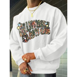 Featuring Textures Design Letter BOYS CLUB Printed Men's Crew Neck And Long Sleeve Sweatshirt, Casual Style, Breathable, Comfortable, Stylish Street Fashion Pullover Sweatshirt