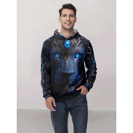 Casual Pullover Hoodie With Random Print Design, Polyester Fiber, Relaxed Fit, Digital Printing, Machine Washable