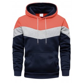 Men's Color Block Hoodie with Kangaroo Pocket and Drawstring - Comfortable and Stylish Sweatshirt for Spring and Fall