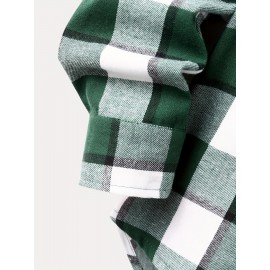 Fashionable And Versatile Men's College Style Casual Plaid Hoodies Button Drawstring Shirt Jacket, Suitable For Outdoor