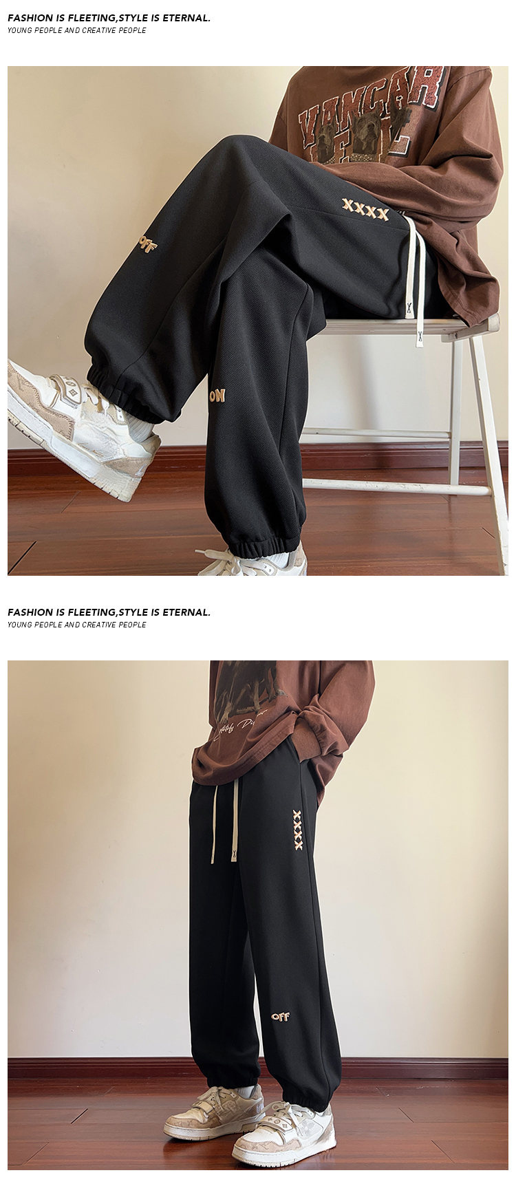 mens off embroidery   pants with pockets casual drawstring joggers for   outdoor activities gift details 3