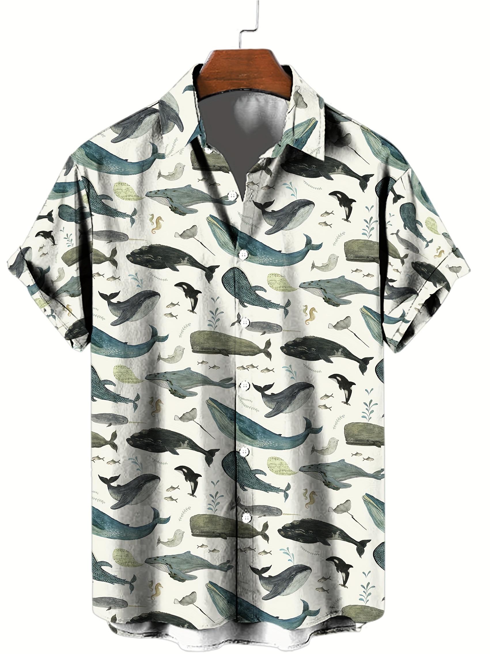 mens whale 3d print casual shirt button front short sleeve top mens clothes for daily wear party details 1