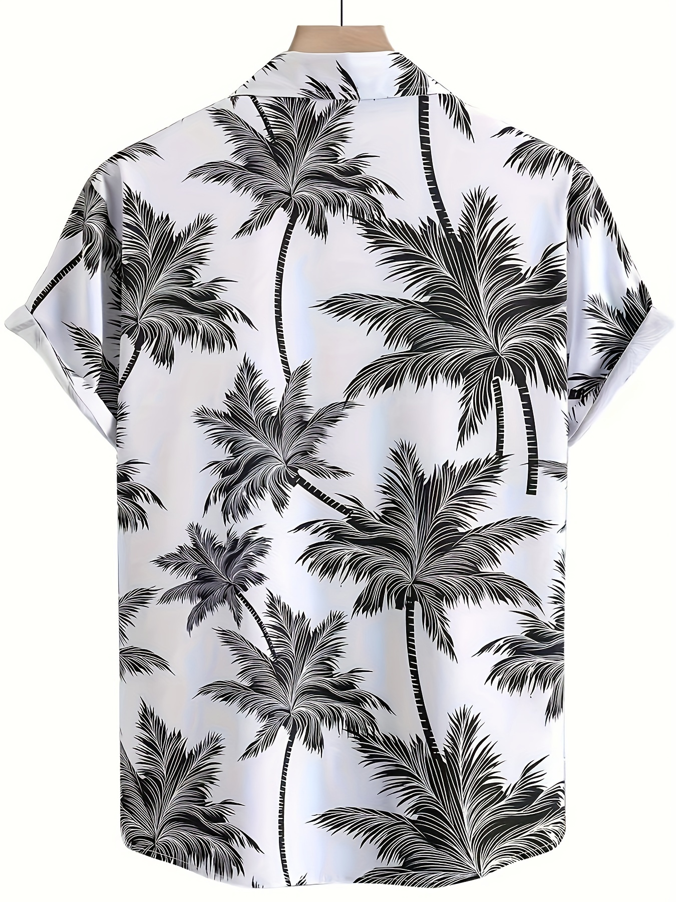 tropical coconut tree pattern print mens short sleeve button up lapel shirt for summer resort holiday hawaiian style details 0