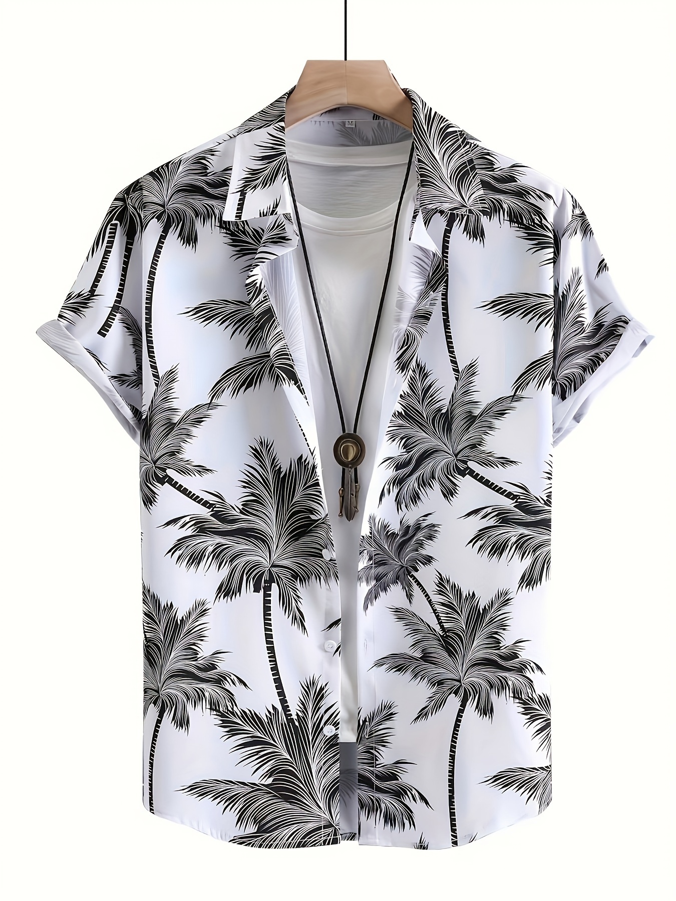 tropical coconut tree pattern print mens short sleeve button up lapel shirt for summer resort holiday hawaiian style details 1