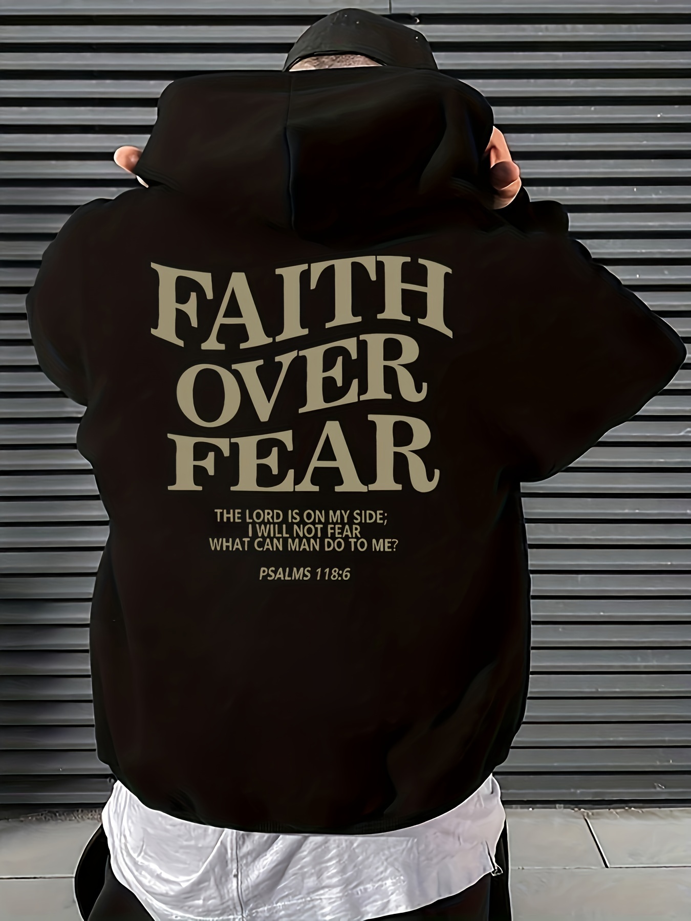 mens hooded fleece sweatshirt is a casual and   hooded sweatshirt with faith over fear letter print details 0