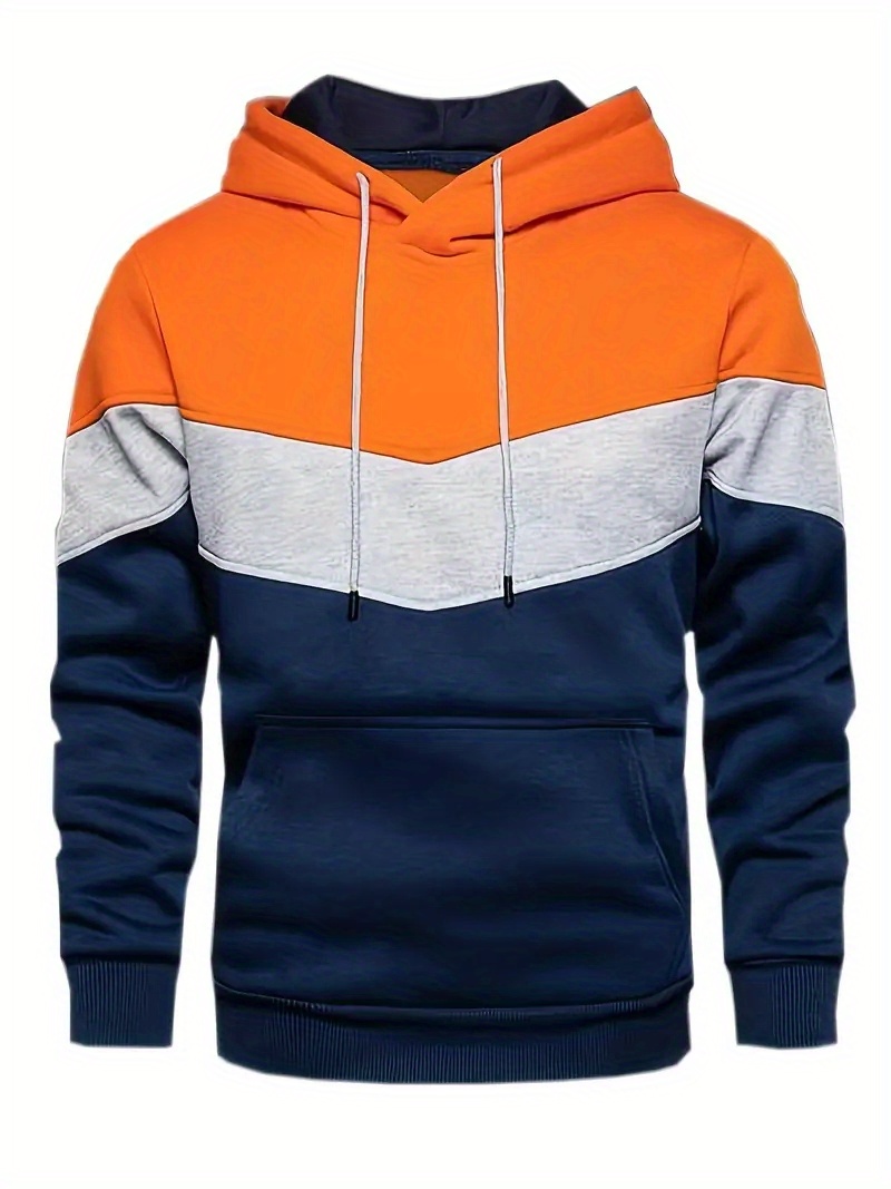 kangaroo pocket drawstring hoodie mens casual   color block slightly stretch hooded sweatshirt for   details 4